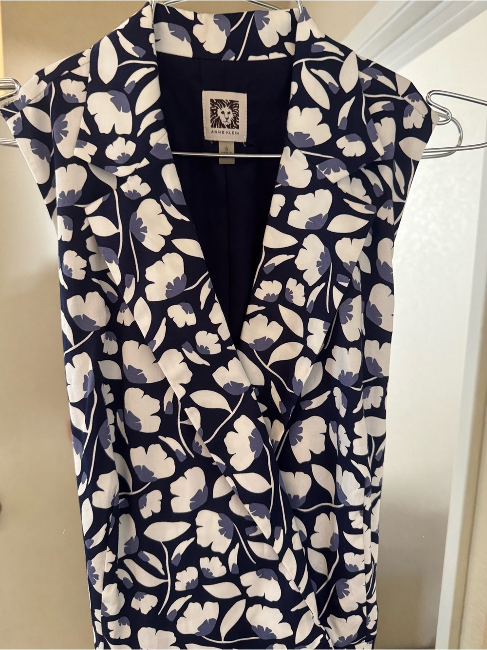 Anne Klein Navy and White Floral Midi Dress